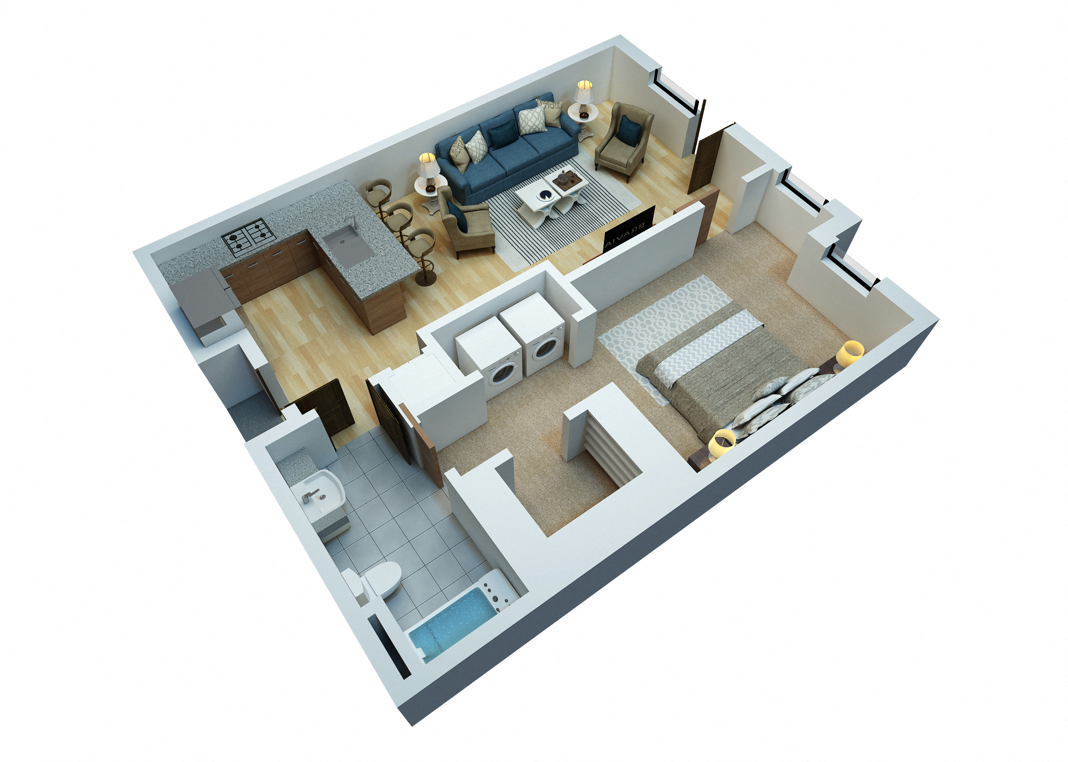 Floor plan for 1 bed, 1 bath, 815 sqft